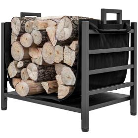 Outsunny Firewood Rack, Indoor Outdoor Wood Storage Log Holder with Log Carrier, Handles, 19.3" x 13.4" x 17.3", Black