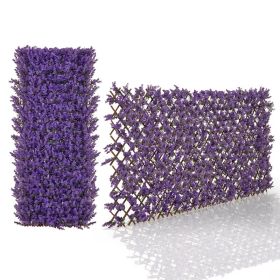 Expandable Fence Privacy Screen Panel with Faux Lavender Eucalyptus Decorative Trellis Outdoor Garden Backyard Patio Divider Artificial Plant Fen