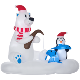 Outsunny 6ft Christmas Inflatables Outdoor Decorations Polar Bear and Penguin with Santa's Hat Fishing on Board