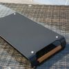 Outdoor Patio Aluminum Tray, Grey Powder-Coated with Teak Handle