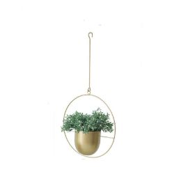 Metal Flower Pot Hanging Plant Holder Indoor Outdoor Home Decoration (Color: gold, Shape: Round)